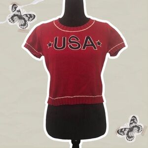 Women’s Vintage Marsh Landing Knit Short Sleeve Red USA Top